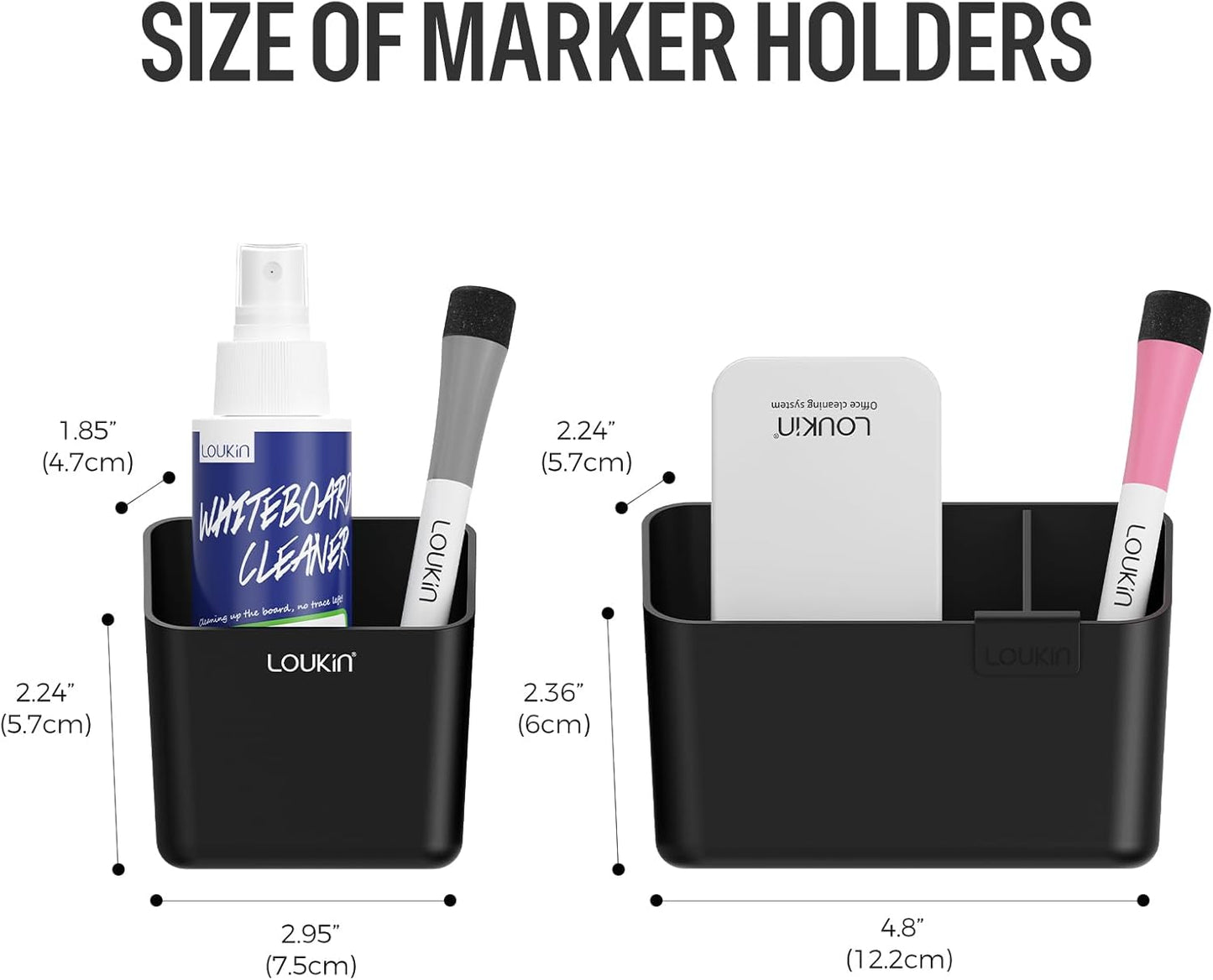 loukin Magnetic & Adhesive Dry Erase Marker Holder with Diver, 1 Small + 1 Mini, Magnetic Storage Organizer for Whiteboard or Refrigerators (Black)
