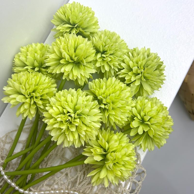 Kimura's Cabin 20Pcs Green Artificial Chrysanthemums Fake Silk Ball Flowers Mums Bouquets Arrangements Wedding Party Decor St Patricks Day Home Kitchen Garden Table DIY Floral Centerpieces (Green)