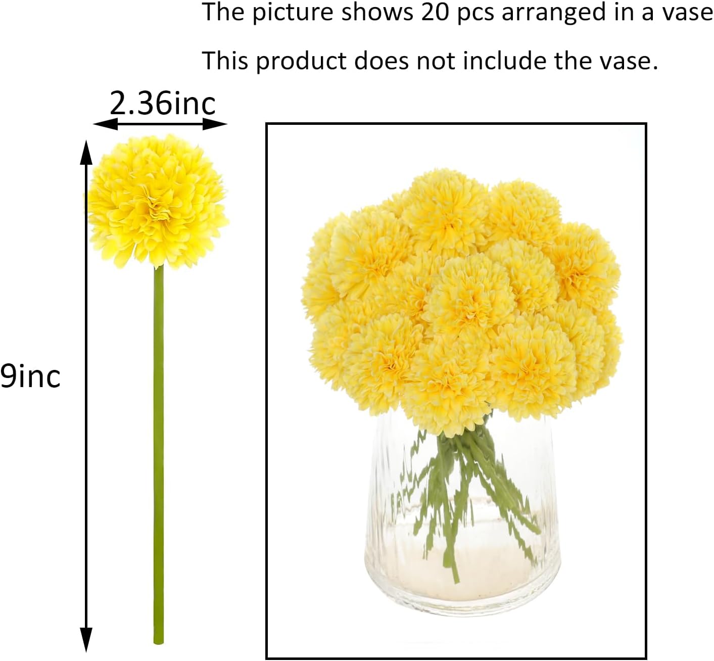 Kimura's Cabin 20Pcs Artificial Mums Flowers Fake Silk Chrysanthemum Balls Flower for Home Decor Easter Table Fall Bouquets Wedding Party DIY Decorations (Yellow)