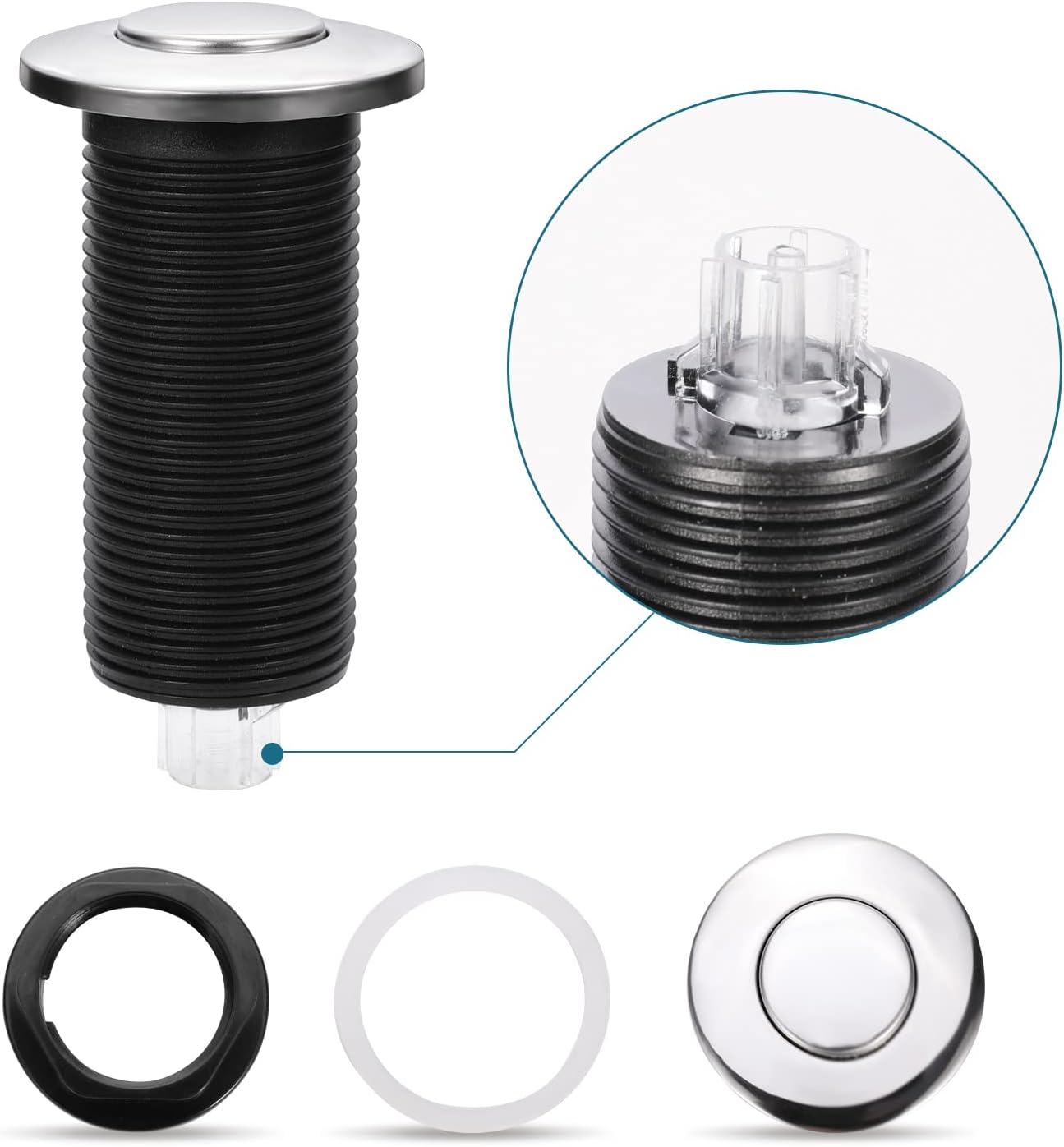 RQYEKDO Garbage Disposal Air Switch Kitchen Sink Top Long Stainless Steel Polished Nickel Long 2.5" for Food and Waste Disposal On/Off Air Button Parts Polished