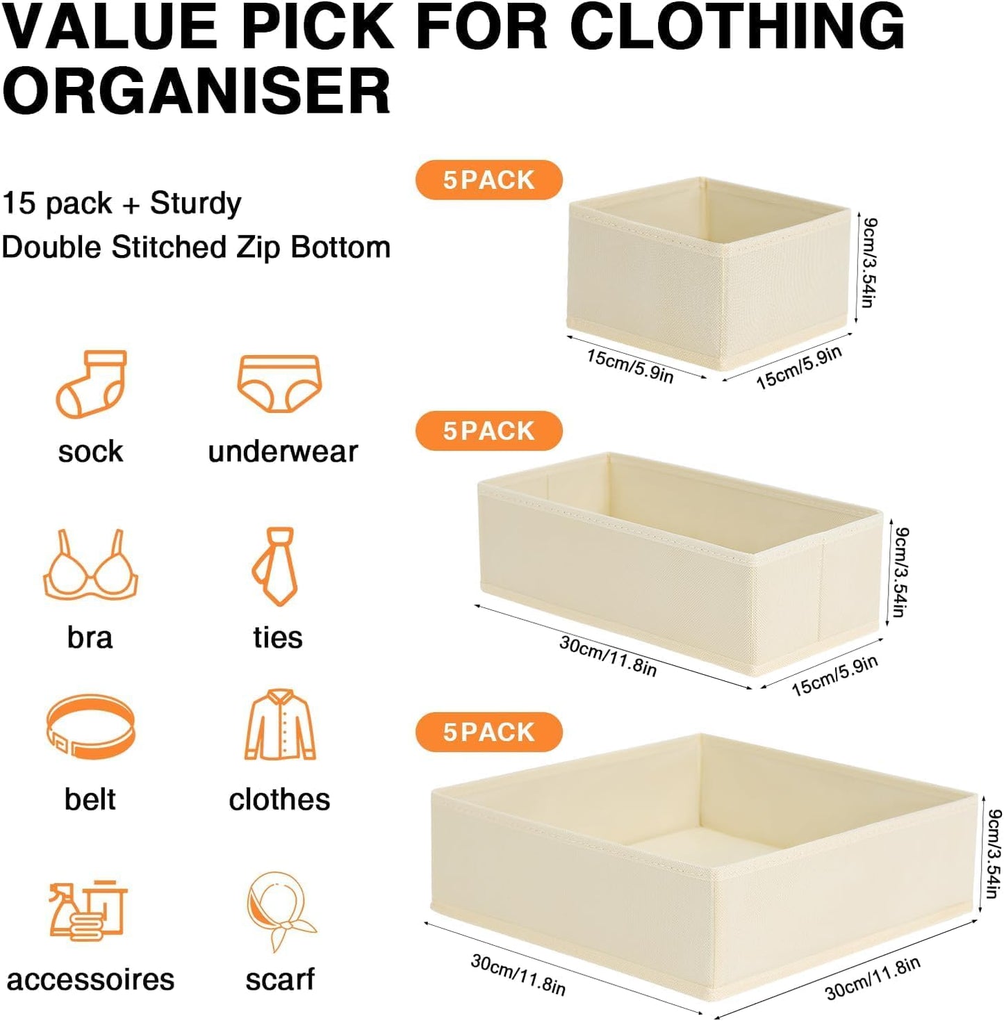 DIMJ Drawer Organizer Clothes 18 Pack - Foldable Baby Organizers and Storage & Dresser Organizer for Bedroom, Closet - Nursery Organization Dresser Dividers for underwear, Sock,Bra, Belt, Tie, Beige
