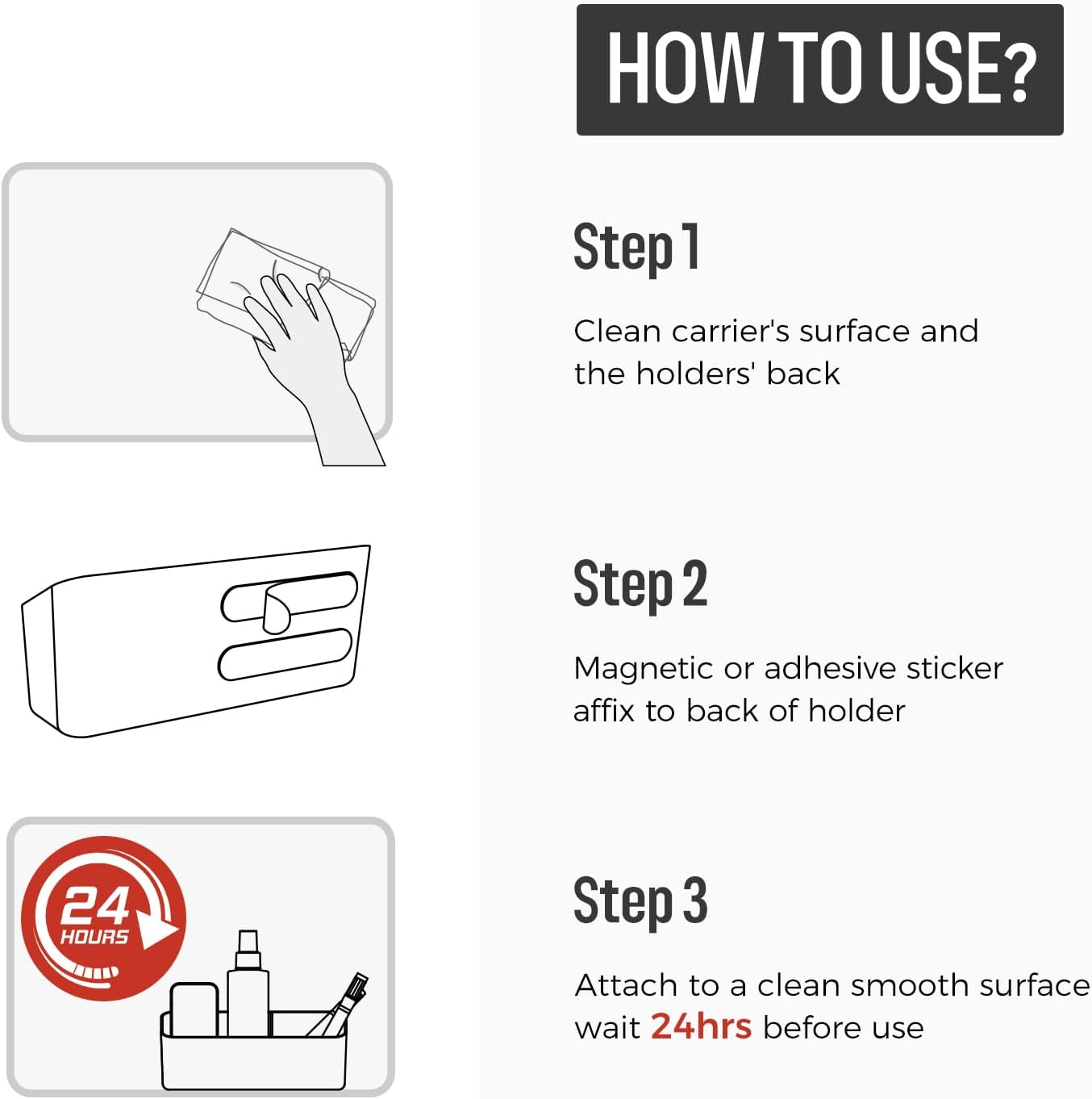 loukin Magnetic and Adhesive Marker Holder, Dry Erase Accessory Tray, Magnetic Storage Organizer for Whiteboard, Glass or Refrigerators (Grey)