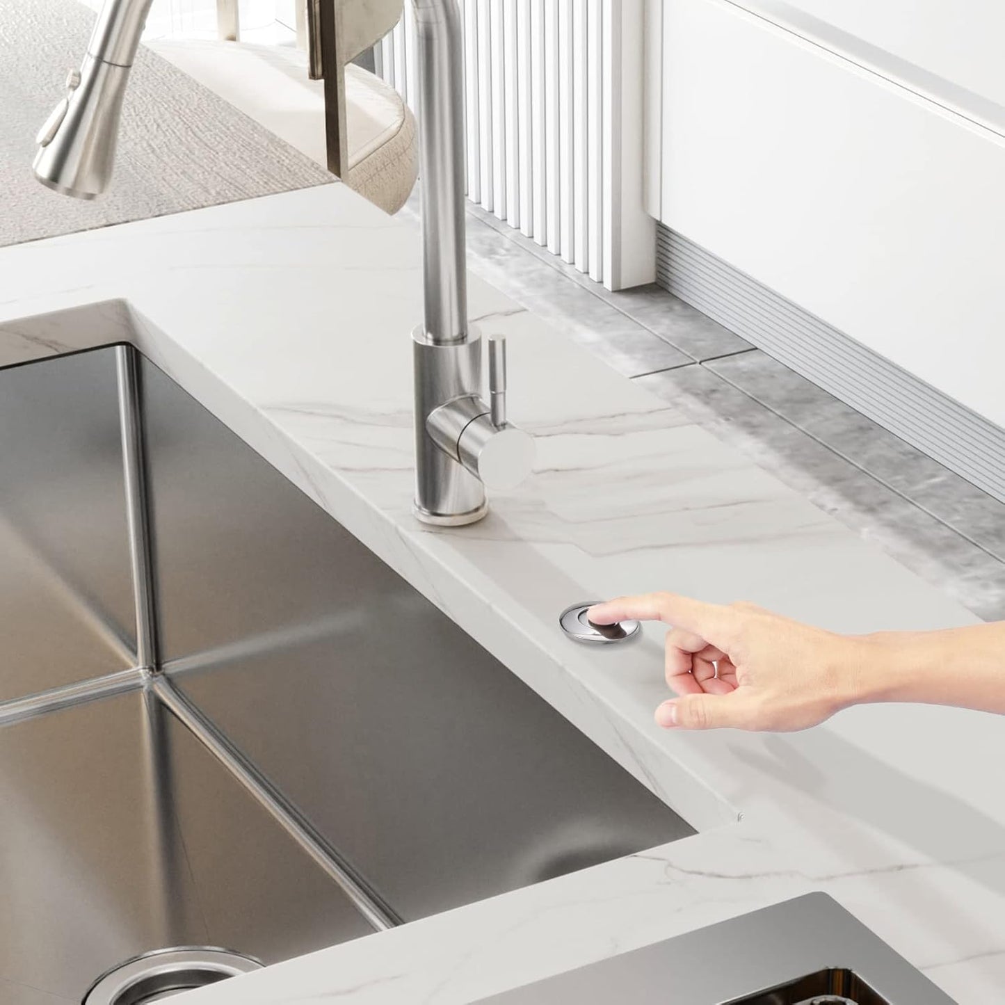 RQYEKDO Garbage Disposal Air Switch Kitchen Sink Top Long Stainless Steel Brushed Nickel Long 2.5" for Food and Waste Disposal On/Off Air Button Parts