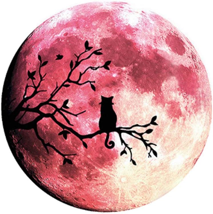 Quanhaigou Glow in The Dark Wall or Ceiling Moon Stickers – Luminous Decal Sticker for Simulated Planet Effect at Night – Red 3D Earth Black Tree Cat
