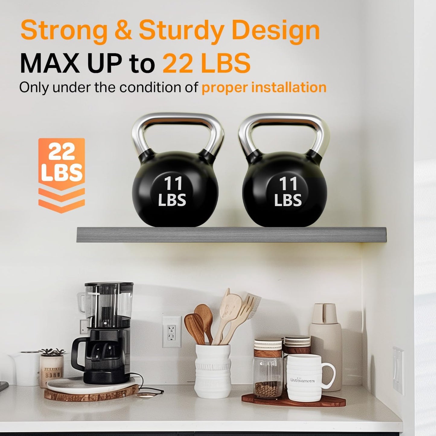 BAYKA Floating Shelves for Wall, 22.5 inches Wall Mounted Rustic Wood Shelves for Bathroom, Bedroom, Living Room, Floating Shelves for Books/Storage/Decor (Grey,Set of 3)