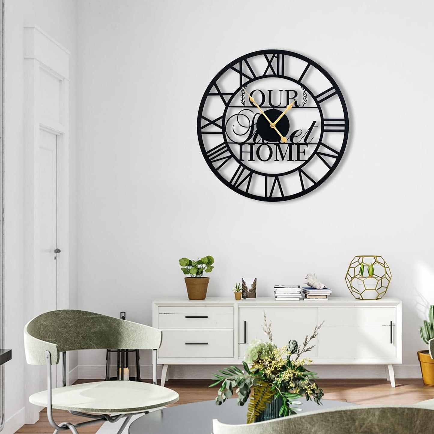 20inches/50cm Wall Clocks Roman Numeral Battery Powered No Ticking Silent Modern Unique Metal Wall ClocksSuitable Living Room Kitchen Bedroom Fireplace Office Farmhouse