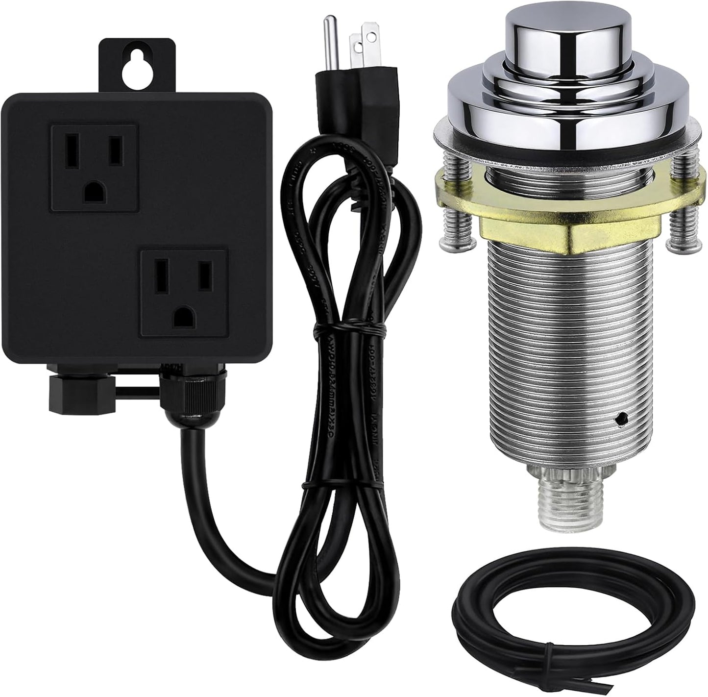SinkTop Air Switch Kit (Long Full Brass Button) for Disposal, Dual Outlet, (Chrome)