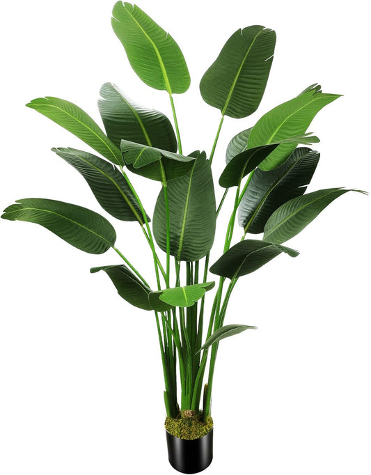 6.5ft Artificial Silk Bird of Paradise Palm Tree (78in) with 17 Trunks Faux Tree and Plastic Nursery Pot, Fake Plant for Office House Farmhouse Living Room Home Decor (Indoor/Outdoor)