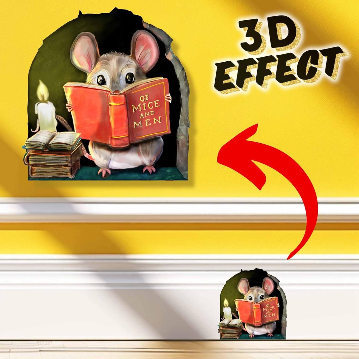 Mouse Reading Book Wall Sticker Decal – Kids Room, Classroom, Home Decor, Bookcase, Book Lover Gift, Children's Bedroom, Nursery, Cute Mouse, MICESTERPIECE