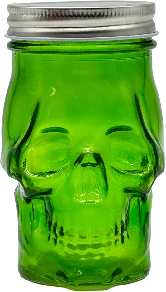 Generic 14 oz Colorful Skull Glass Mason Jar – Mix & Match 7 Vibrant Colors, Large & Durable! (Green)