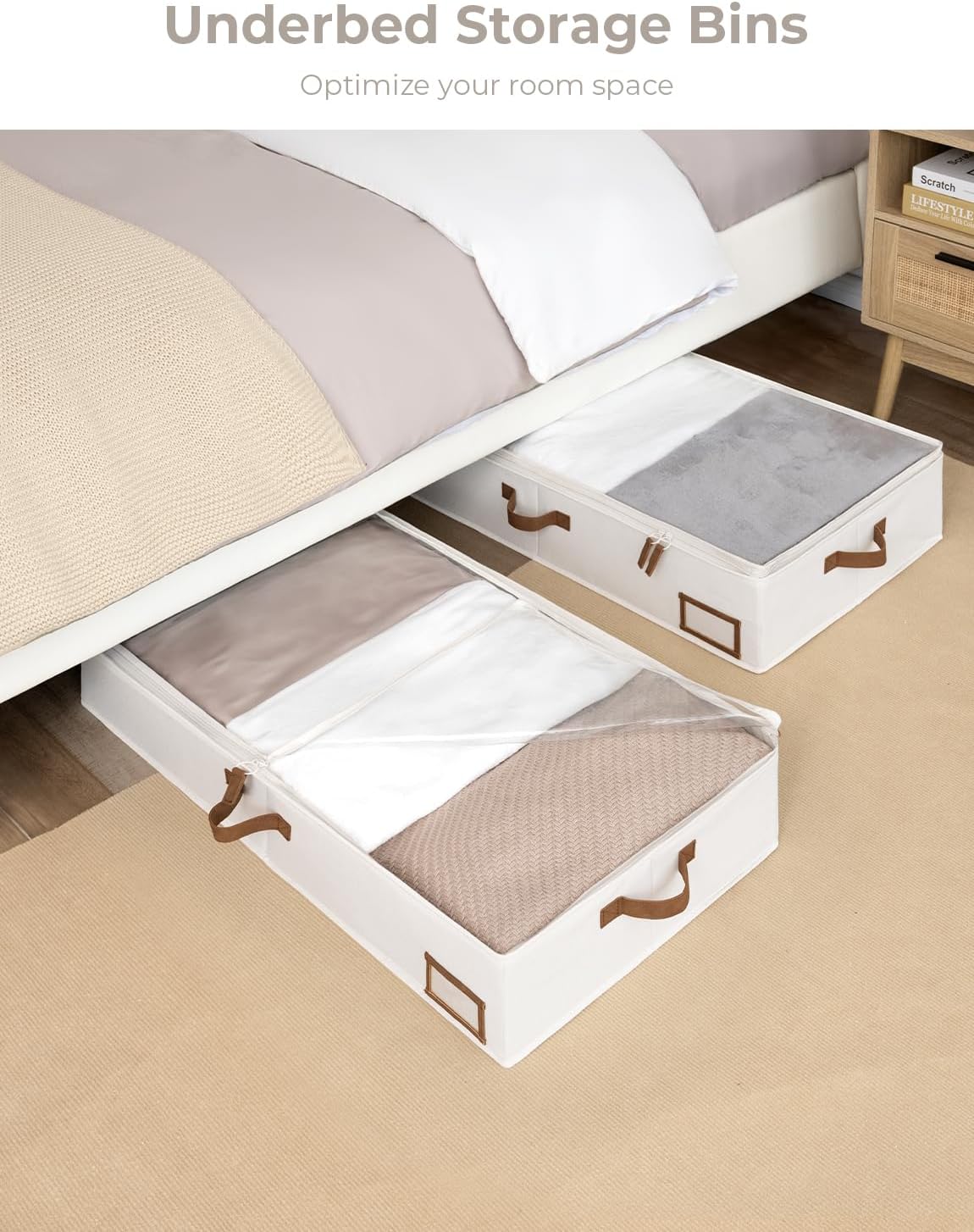 StorageWorks Large Under Bed Storage Containers with Handles and Label Holder, 2 Pack Ultra-thick Fabric Underbed Bins, Closet Organizer for Clothes, Blankets, Sweater