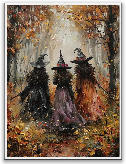Generic Vintage Three Witches In The Forest Painting Witch Print Witchy Canvas Print Halloween Wall Art Halloween Decor Witch Poster Dark Academia Gothic Room Decor for Dorm Bedroom 24x36in Unframed