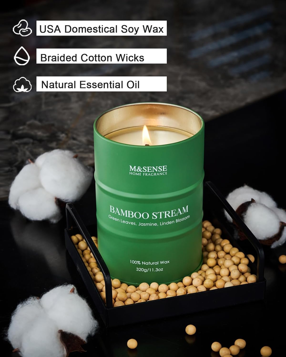 M&SENSE Bamboo Scented Candles Natural Non Toxic, Aromatherapy Candle for Stress Relief Meditation Relaxing, Housewarming Gifts for Women Men, 11.3oz 70 Hour Long Burning