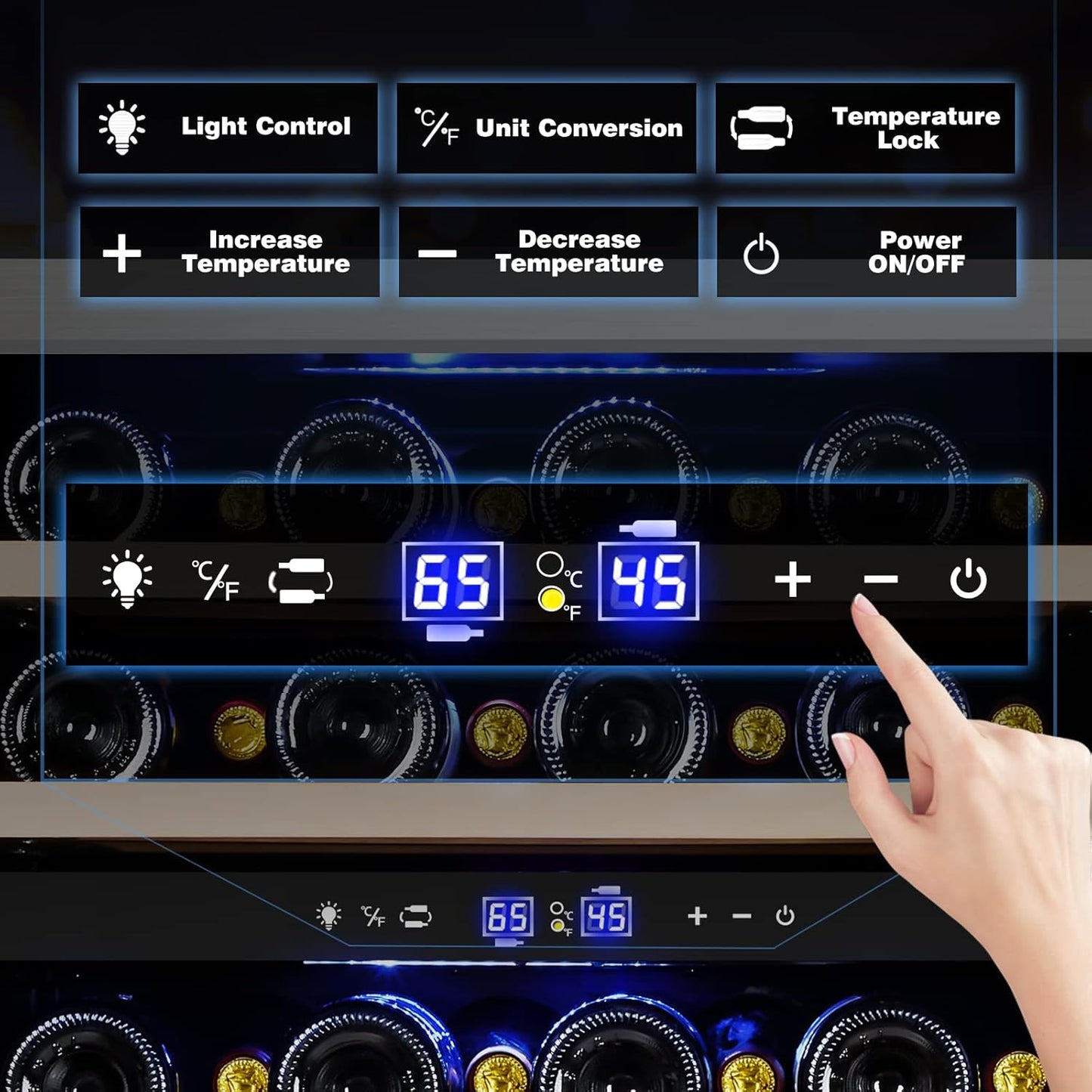 Tylza 24 Inch Dual Zone Wine Cooler Refrigerator, 46 Bottle Built-in or Freestanding, 24'' Wine Fridge with Stainless Steel & Professional Compressor and Temperature Memory Function