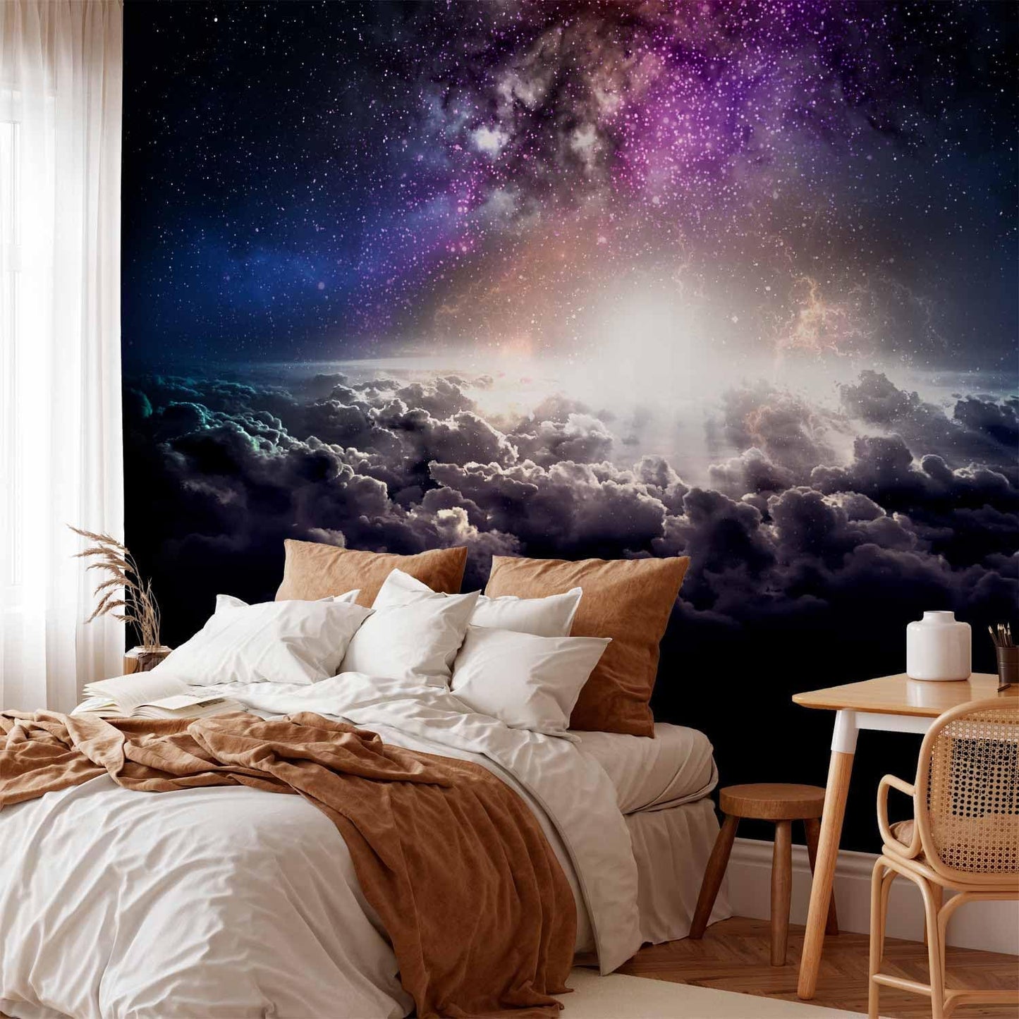 artgeist Wall Mural Galaxy 193x138 in - Peel and Stick Self-Adhesive Wallpaper Removable Large Sticker Foil Wall Decor Print Design Mural Cosmos Sky Star Cloud Purple i-A-10009-a-a