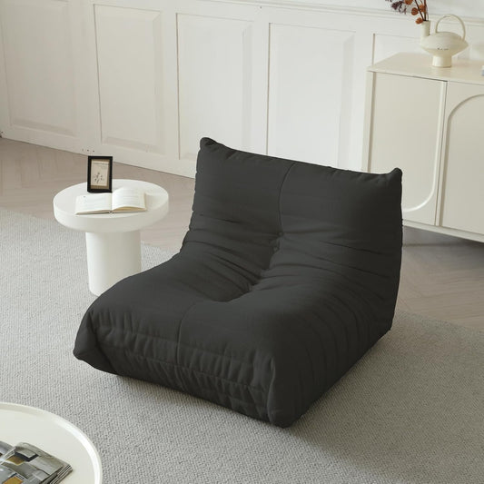 Luxury Sofa Couch Chair, Lazy Floor Seating, Fireside Bean Bag Chair, Ergonomic Tatami Sofa Lounger for Living Room, Bedroom, Office, Single Seat, Black