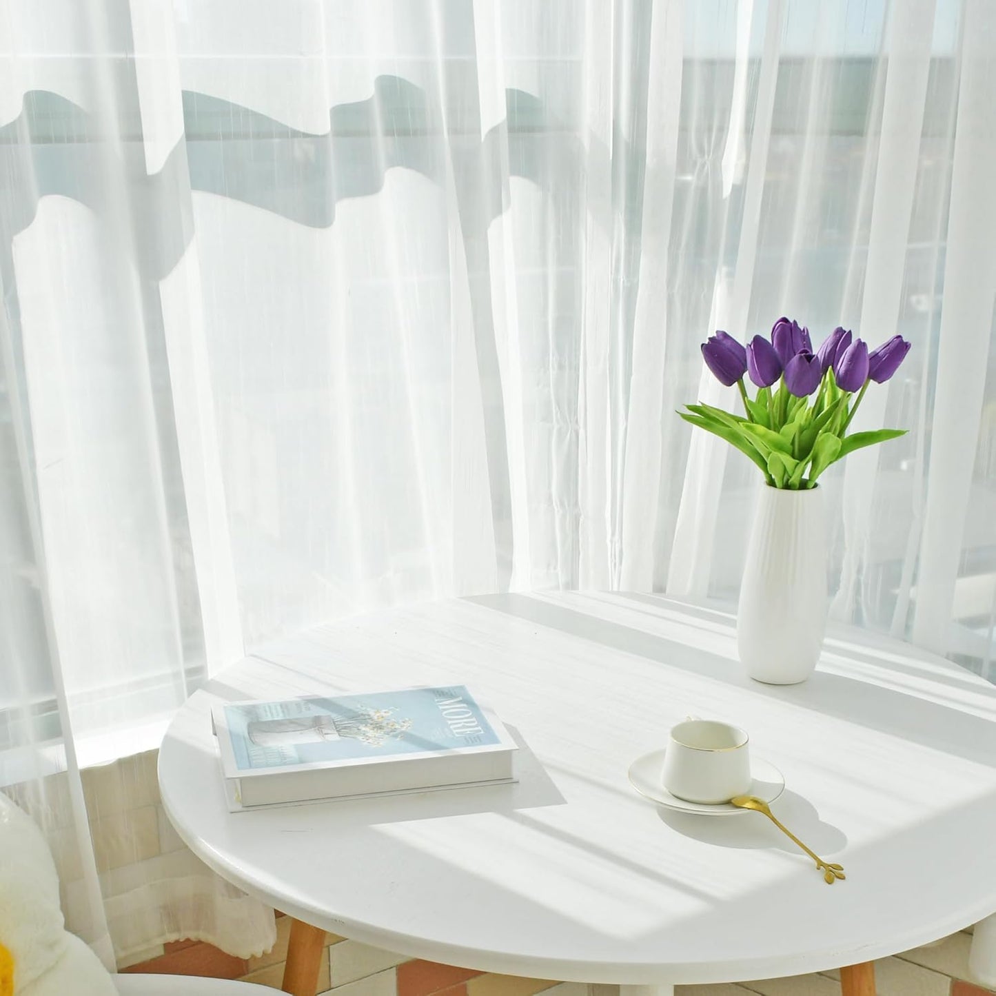 Mandy's Artificial Tulips 20 Stems Purple PU Faux Flowers for Wedding Home Decor 13.5 Inch