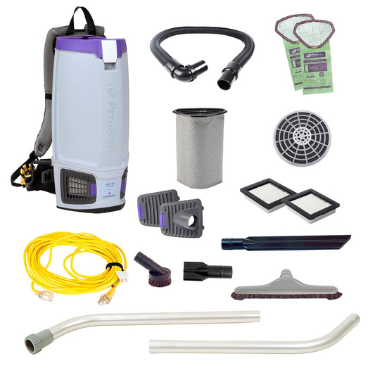 ProTeam GoFit 10 Commercial Backpack Vacuum with 107676 Blower Doors, 1.5 Inch Blower Tool and Hard Surface Tool w/Nylon & Horse Hair Blend Brush Tool Kit, Corded, 107800 + 107676, MegaVac Replacement