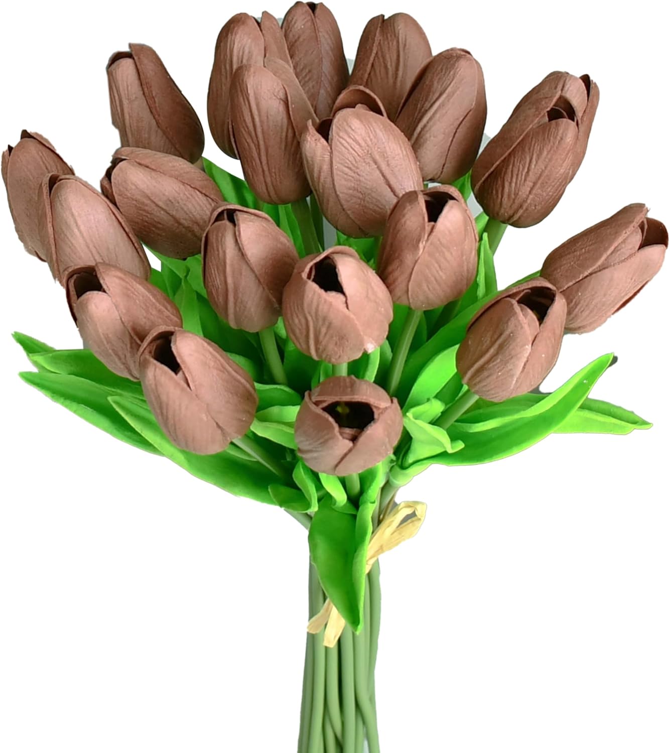 Mandy's Artificial Tulips 20 Stems Brown PU Faux Flowers for Wedding Home Decor 13.5 Inch