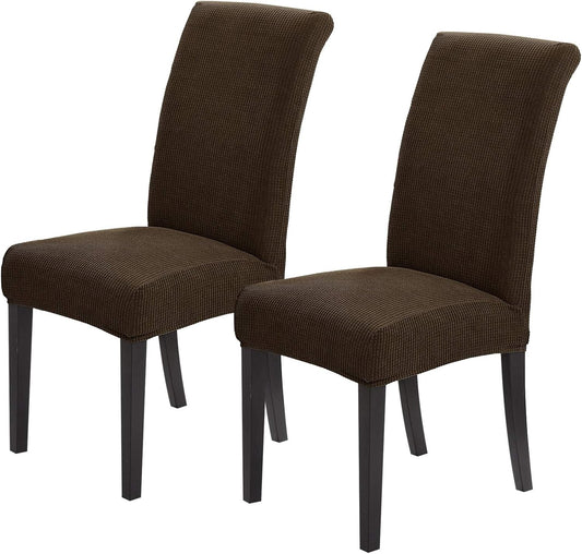 Joccun Chair Covers for Dining Room Set of 2,Dining Chair Slipcovers Stretch Dining Room Chair Covers Seat Protector,Washable Parsons Chair Cover for Home,Banquet(Seal Brown,2 Pack)