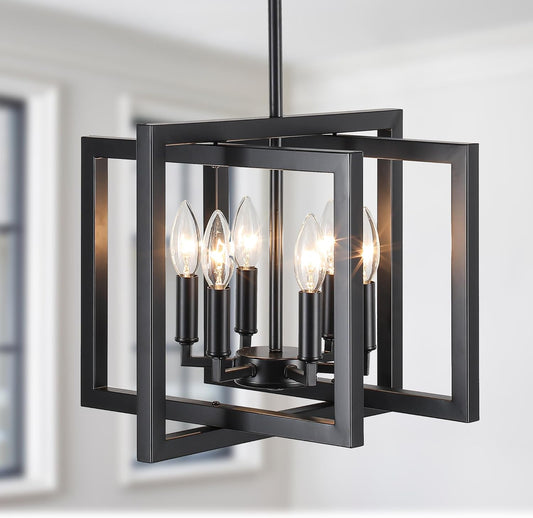 ANKYLHUA Black Chandelier,6-Lights Ceiling Light Fixture E12,Adjustable Hight Pendant Lights Kitchen Island,Chandeliers for Dining Room Bedroom,Entryway,Foyer