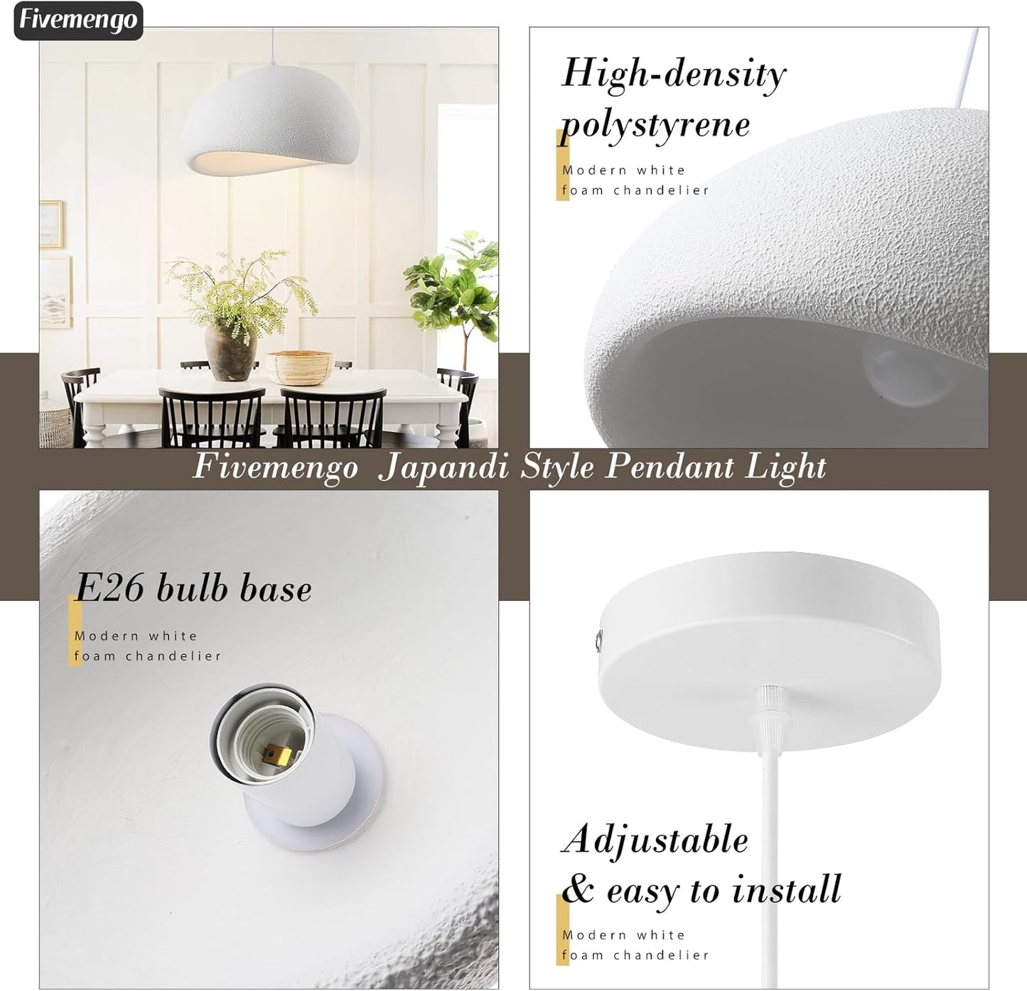 15.7in Wabi Sabi Pendant Lights Kitchen Island Lighting Fixture Ceiling Mount White Modern Japanese Lamp Japandi Chandelier for Dining Living Room Hallway Bedroom Restaurant Hanging Lamp