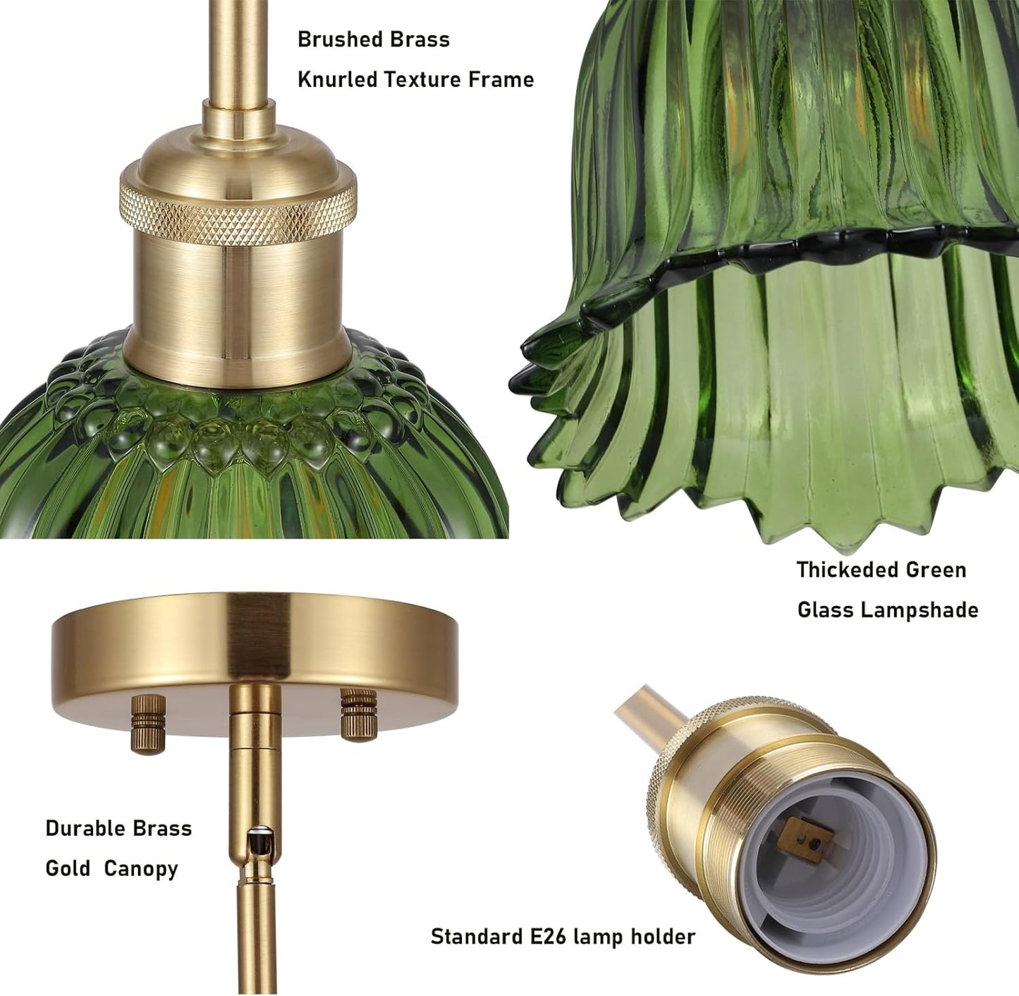 Modern Gold Pendant Light 3 Pack Brushed Brass Mid Century Chandelier Green Glass Shades Adjustable Rods Farmhouse Ceiling Hanging Lighting Fixture Kitchen Island Dining Room Bedroom