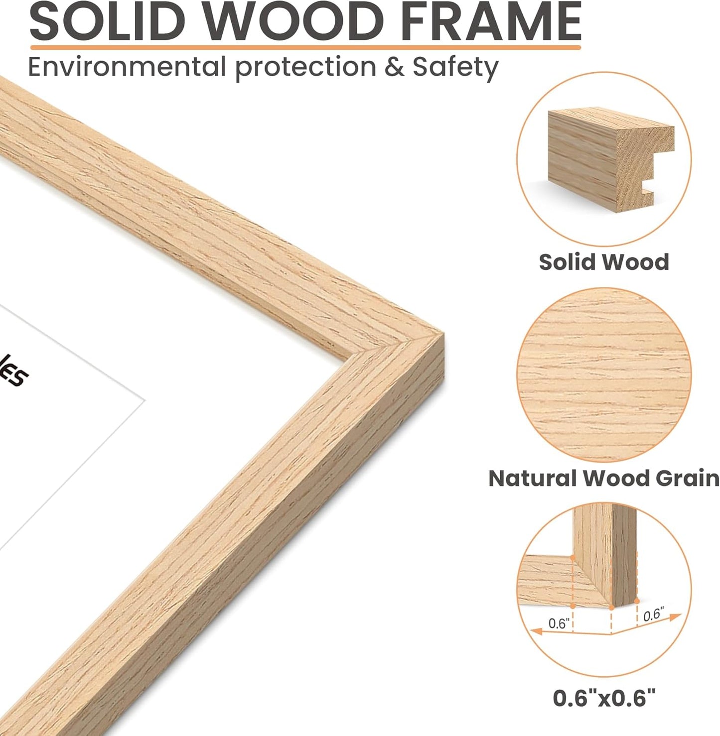 upsimples 10x10 Frame, Natural Solid Wooden Picture Frames, Display 8x8 with Mat or 10 x 10 Without Mat, Wall or Tabletop, 1 Pack, Natural