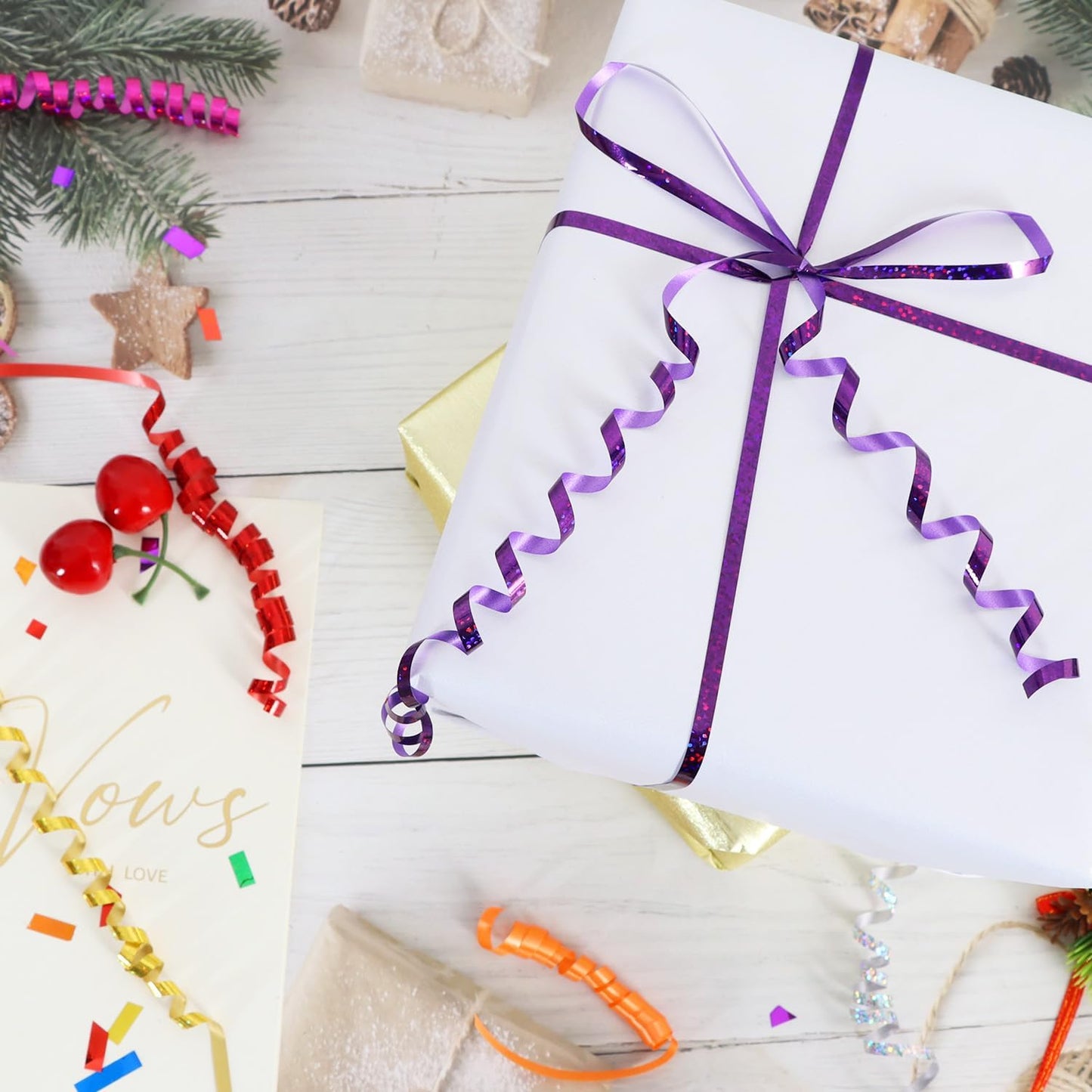 BEISHIDA 500 Yards Purple Crimped Curling Ribbon Shiny Metallic Balloon String Roll Gift Wrapping Ribbon for Halloween Birthday Party Decorations