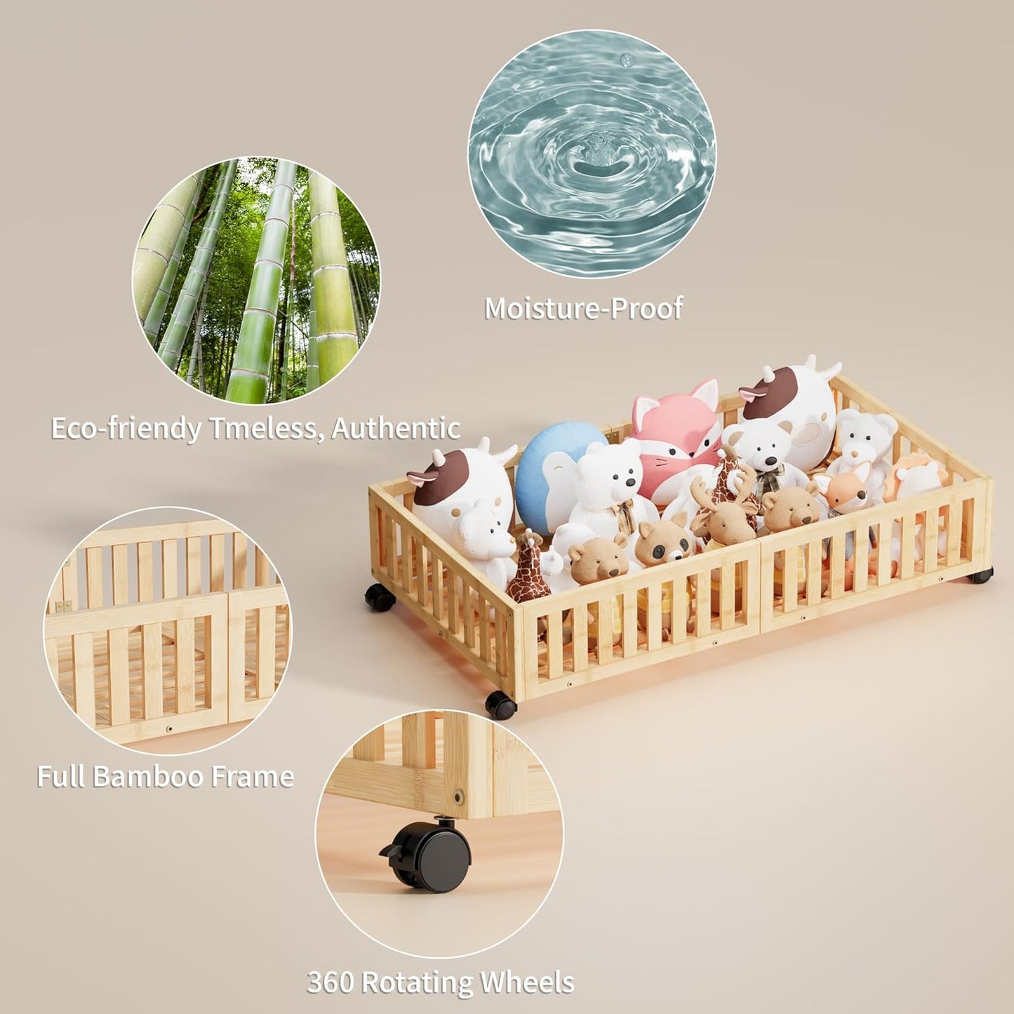 Bamboo Under Bed Storage with Wheels (2-Pack) – Rolling Underbed Shoe Organizer Box for Shoes, Blankets, Toys, Clothes Container Space-Saving Organizer Bins for Bedroom, Closet, Dorm, Nursery