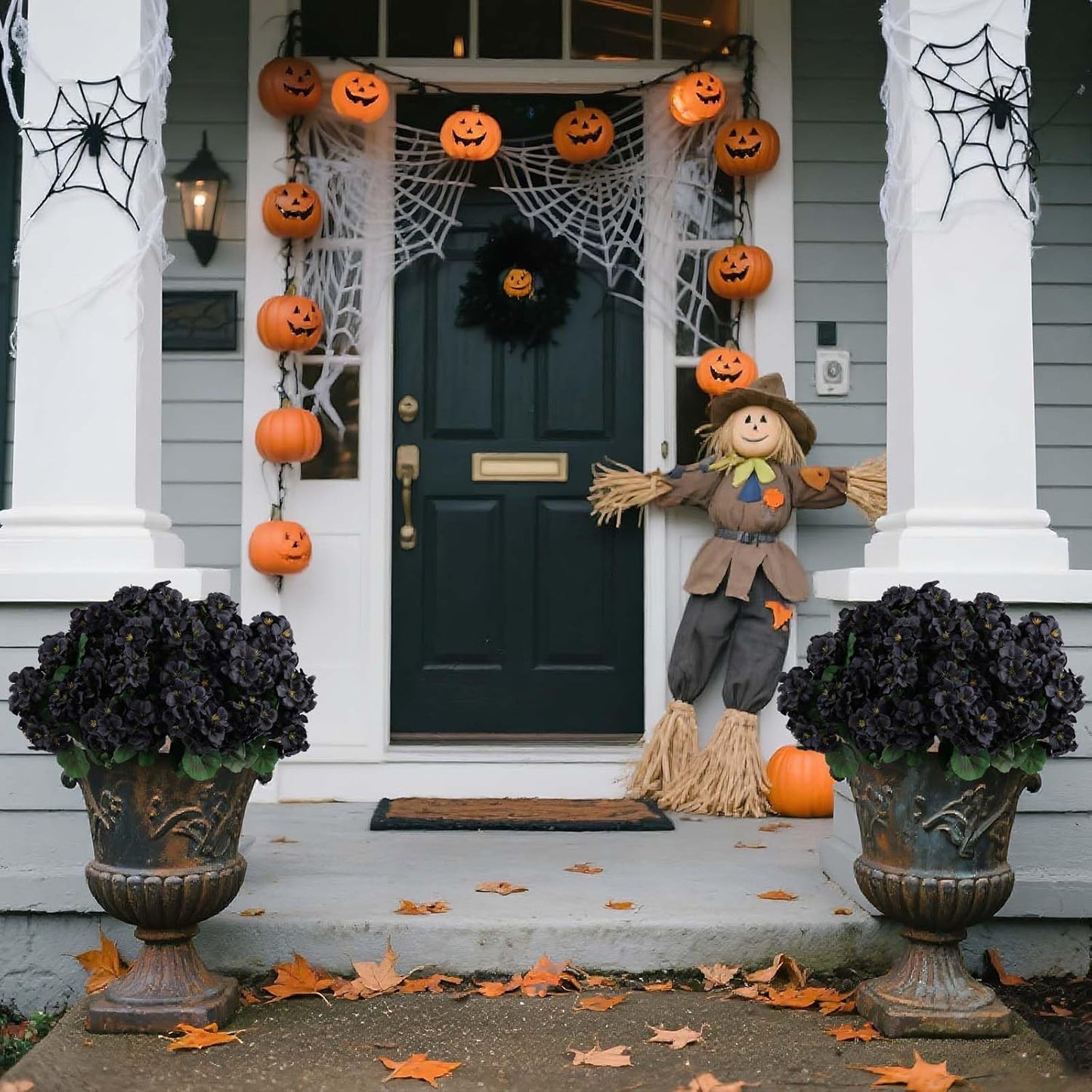 Hananona 12 Bundles Artificial Geranium Flowers for Outdoors Black Silk Geranium Flowers Outdoor UV Resistant Plants Faux Black Flower for Home Kitchen Halloween Table Centerpieces Decor (12, Black)