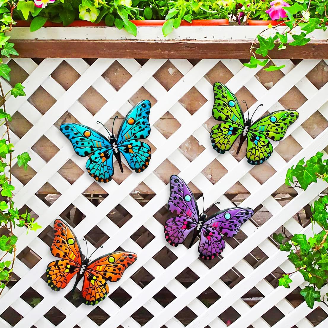 MACLARONX 4 PCS Metal Butterfly 9.6" Butterflies Outdoor Fence Yard Art Wall Decor Hanging Decorations for Garden Living Room Bedroom Patio Balcony Gift for Family Friends Housewarming