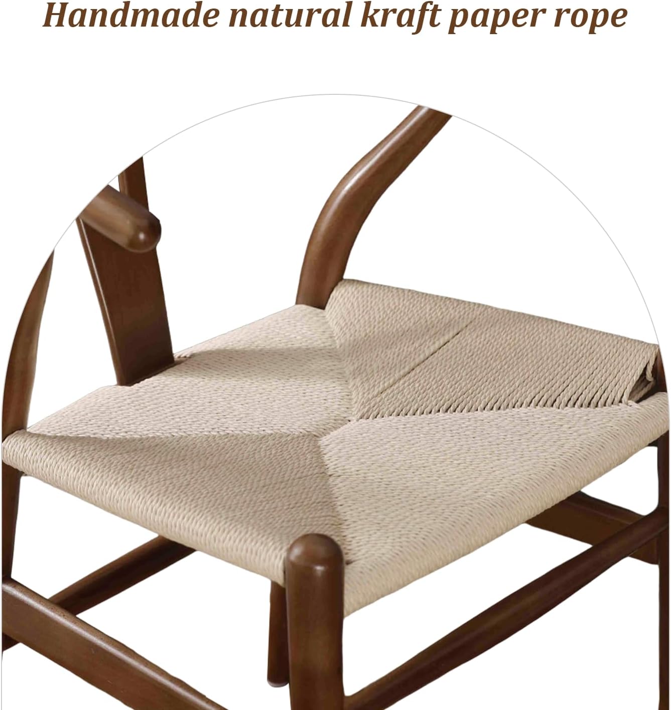 Wishbone Chair Natural Solid Wood Dining Chair/Hans Vegner Y Chair Rattan and Wood Accent Armrest Chairs Set of 1 (Ash Wood - Walnut)