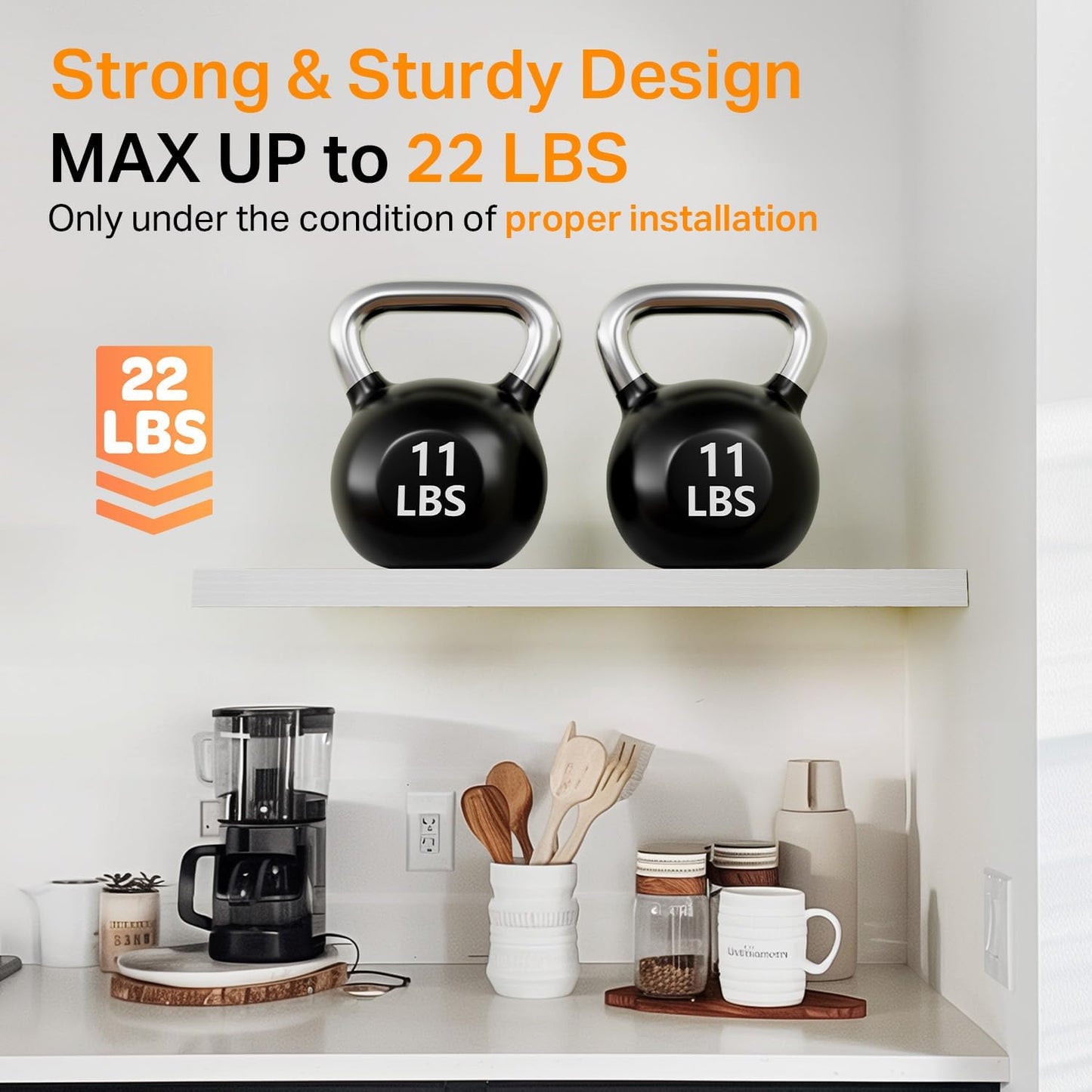 BAYKA Floating Shelves for Wall, 22.5 inches Wall Mounted Rustic Wood Shelves for Bathroom, Bedroom, Living Room, Floating Shelves for Books/Storage/Decor (White,Set of 3)