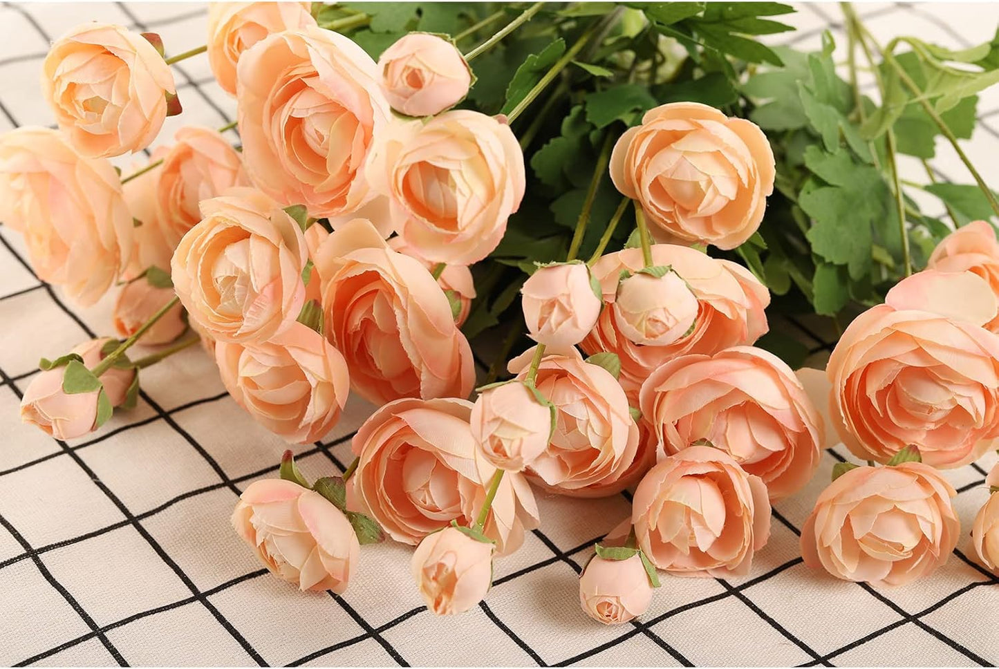 Artificial Silk Flowers Ranunculus Fake Flower 5 Pcs,Suitable for Core Decorations,Weddings,Homes,Artistic Decorations and Props (Cream Yellow)