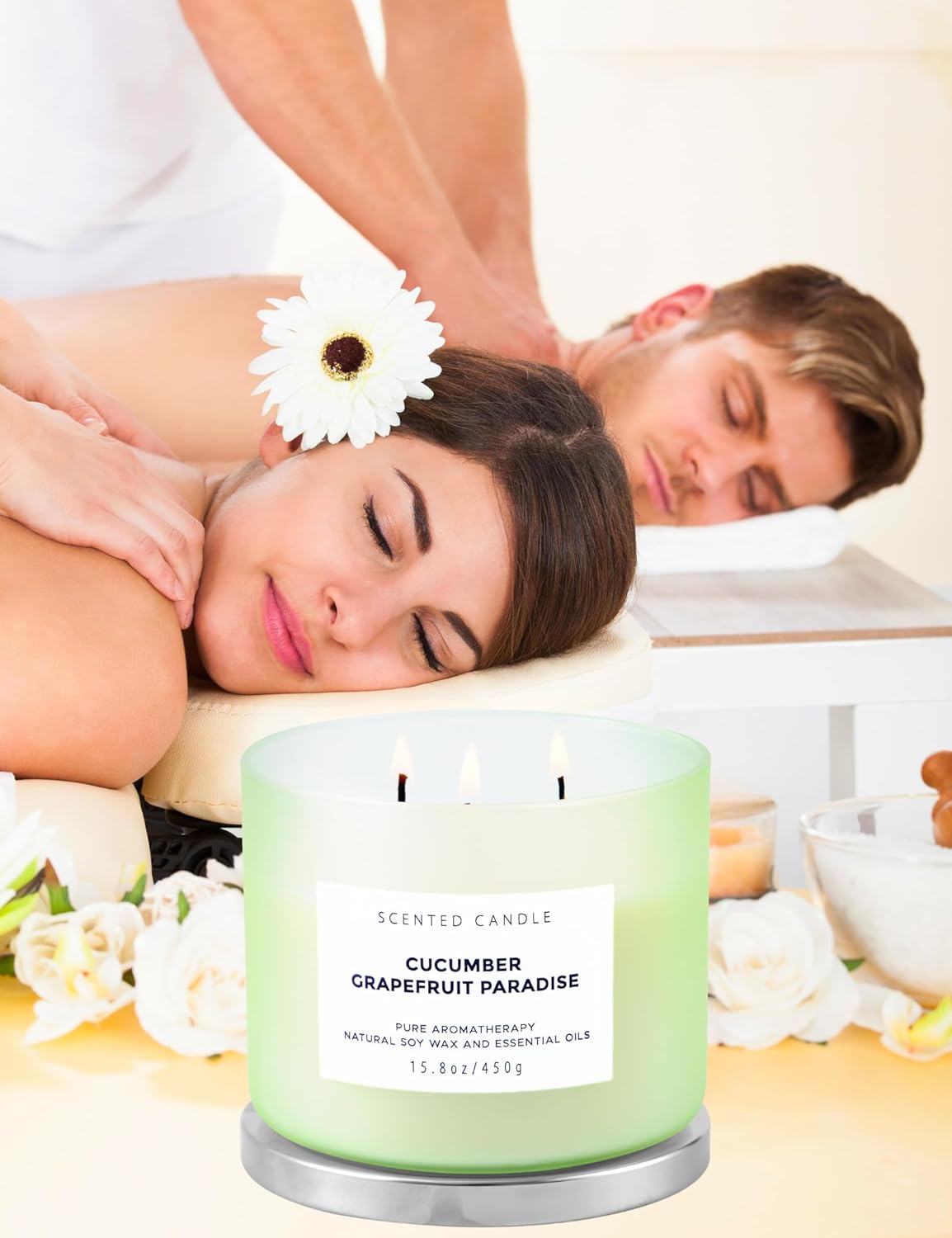 Cucumber Grapefruit Paradise 3-Wick Scented Candle | Large Soy Candle for Home 15.8 oz | Fresh Fruity Citrus Summer Aromatherapy Candle, Long Lasting Stress Relief & Relaxation Candles for Men & Women