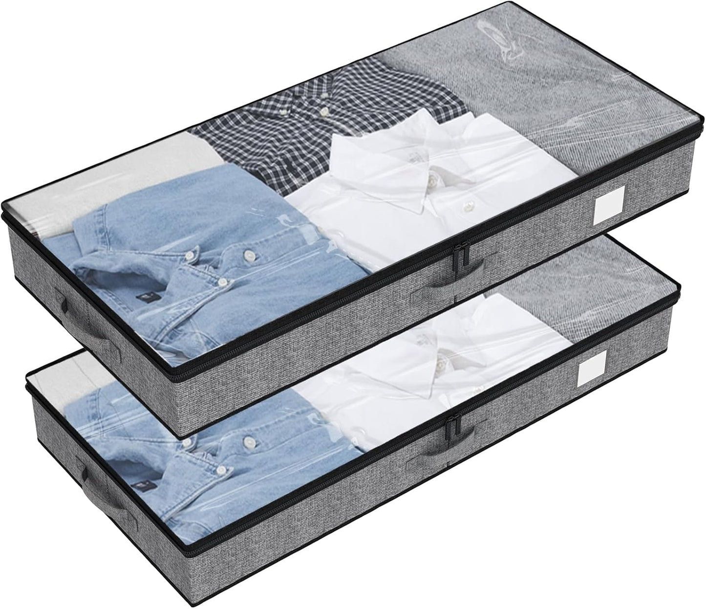 Fixwal 2 Pack Under Bed Storage Containers, Below 4.5 Inches Low Profile Underbed Organizer Clothes Storage with Sturdy Sidewalls and Bottom