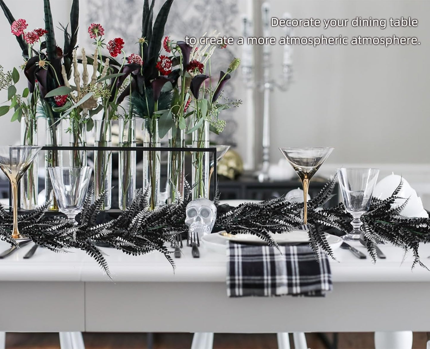 RECUTMS 2pcs Black Garland Artificial Boston Ferns 6 FT Faux Hanging Greenery UV Resistant Halloween Decor