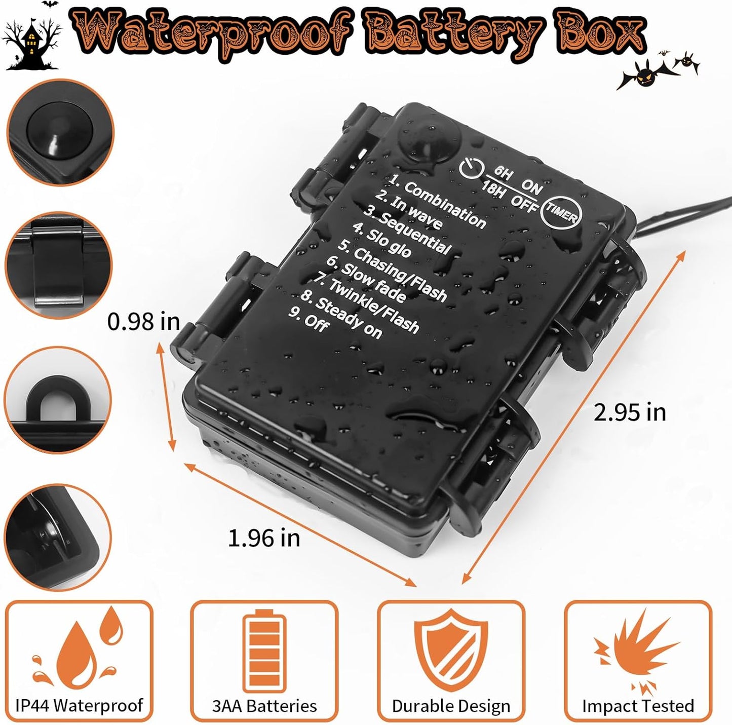 Halloween Horror Atmosphere Lights, Orange&Purple LED String Lights with 9.9FT Creepy Black Gauze, Battery Powered with Timer & 8 Flashing Modes (2 Pack Orange)