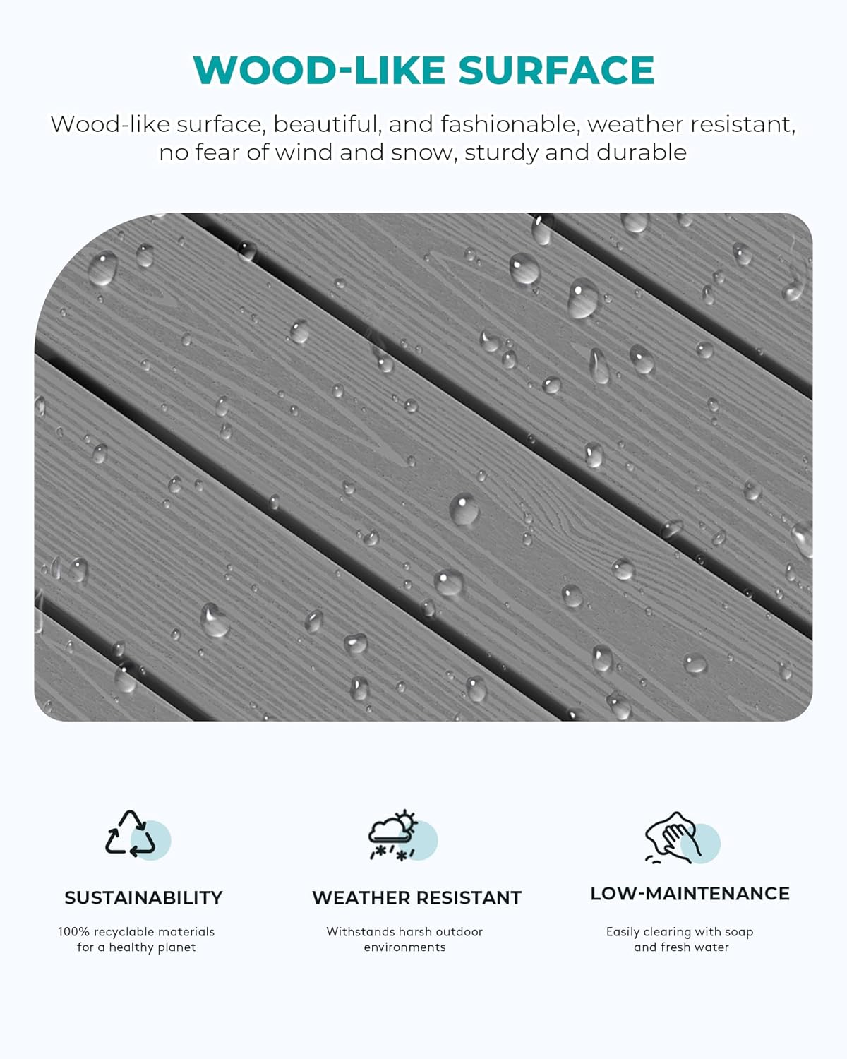 SERWALL Patio Coffee Table, HDPE Rectangle Outdoor Coffee Table Set of 2, Grey