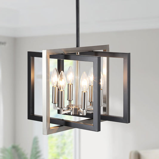 ANKYLHUA Black Nickel Chandelier,6-Lights Ceiling Light Fixture E12,Adjustable Hight Pendant Lights Kitchen Island,Chandeliers for Dining Room Bedroom,Entryway,Foyer
