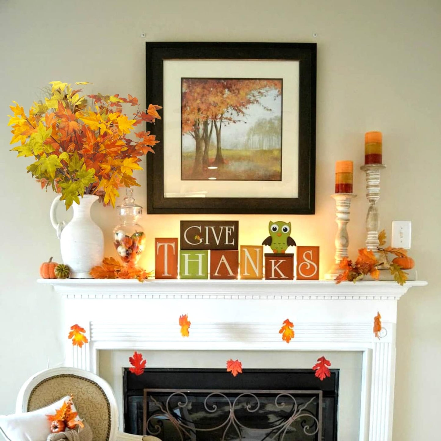 6Pcs Artificial Maple Leaves Branches Fake Fall Maple Shrubs for Thanksgiving Christmas Festival Garland Decoration