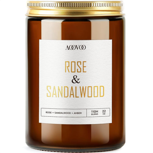 AOOVOO Rose Sandalwood Candles - 22 oz Scented Candles, Aromatherapy Candle, Soy Candle for Home Scented