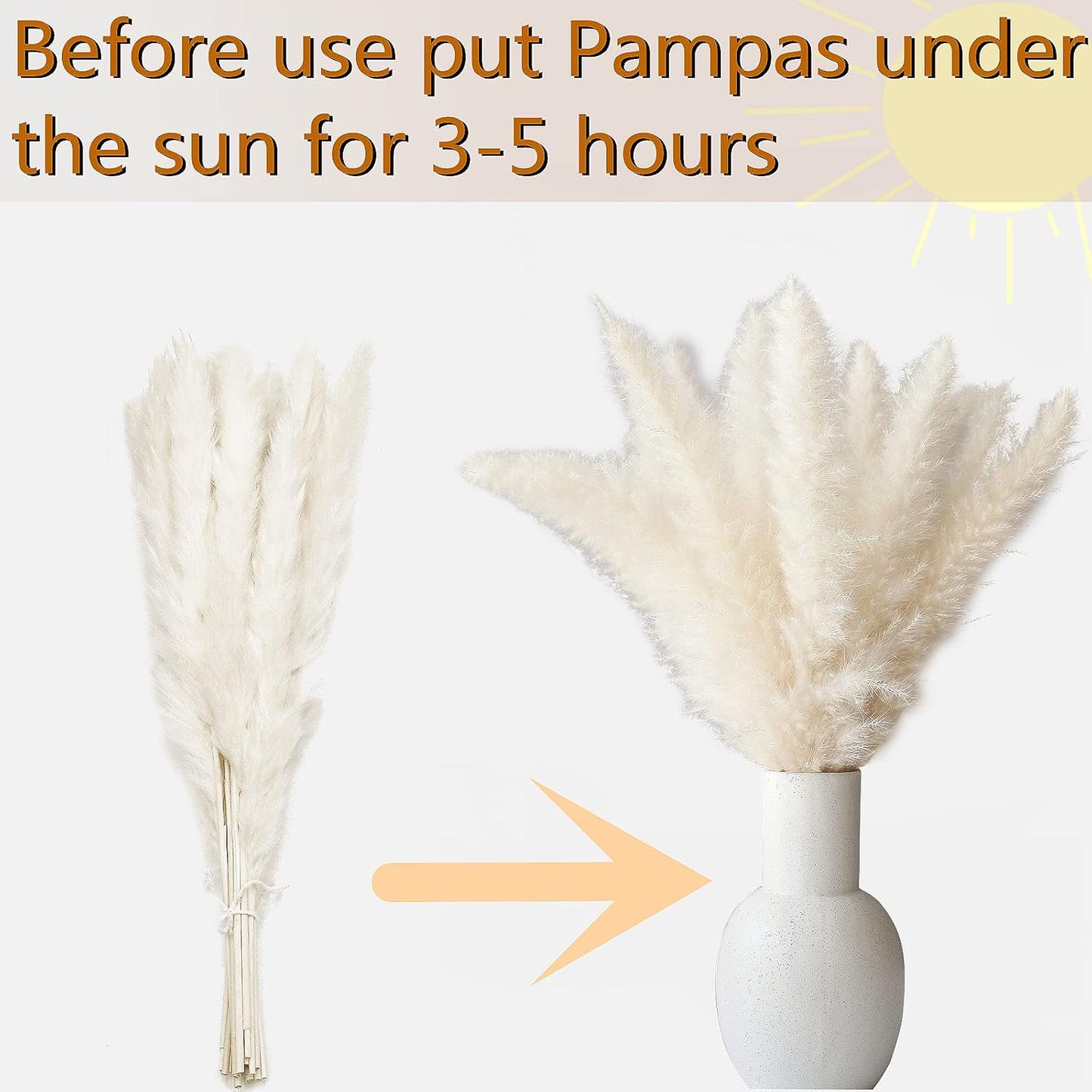 128 PCS Dried Pampas Grass Bouquet, Boho Table Decor, Bunny Tails Dried Flowers, Brown Pampas, White Pampas Grass for Weddings, Home Decor, Rustic Parties, and Baby Shower Decorations