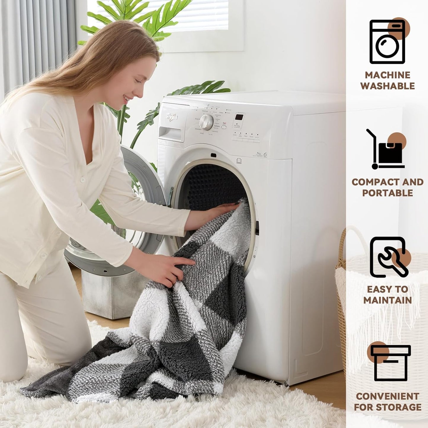 LURKA Checkered Sherpa Fleece Twin-Size Bed Blanket - Extra Thick and Warm Winter Soft Fuzzy Plush Blanket for Couches, Beds & Pets, Smoke Grey, 60x80 Inches