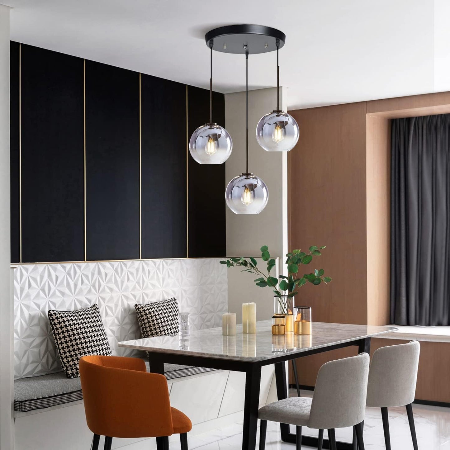 KCO Lighting 3 Pendant Light Fixtures Ceiling Hanging Large Glass Cluster Chandelier Nordic Mercury Glass Pendant Light Modern Cluster Pendant Light Fixture