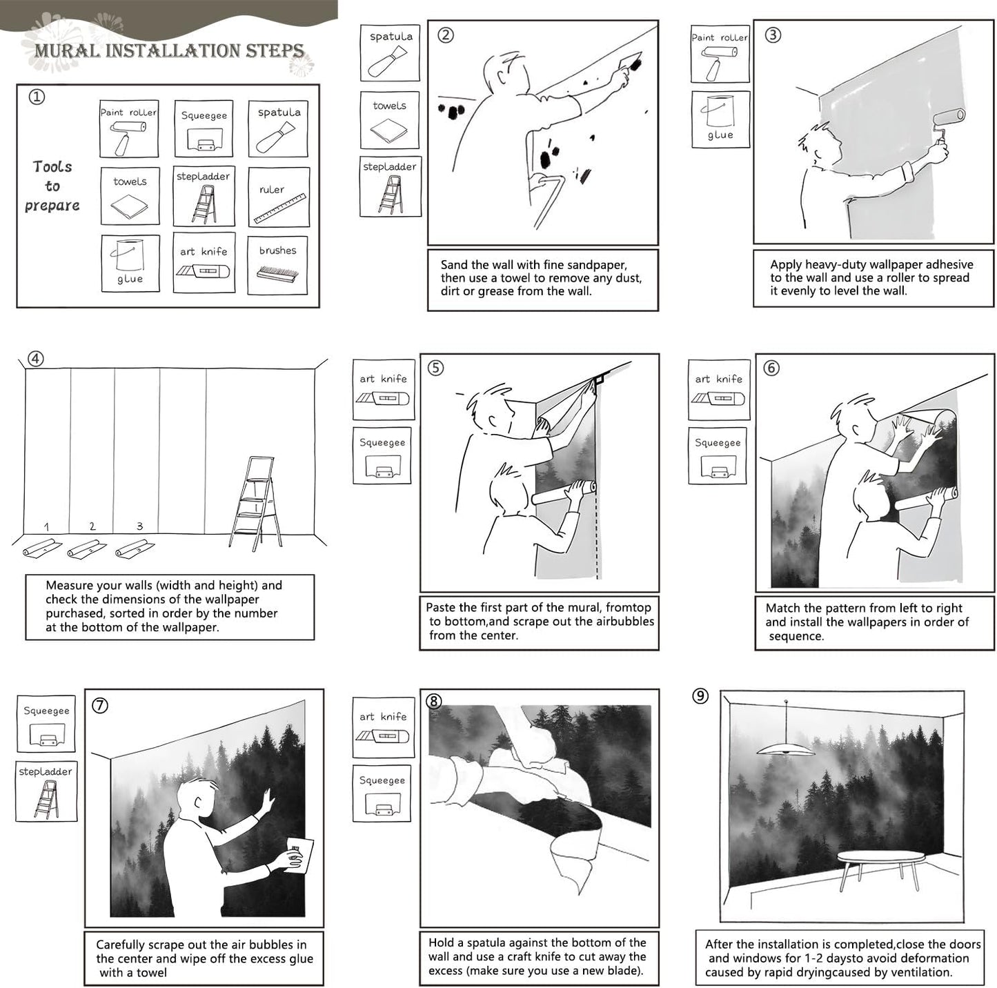 AFZEVEB-Dark Misty Forest Wallpaper Wall murals for Bedroom 136"x96" (Not Peel and Stick)