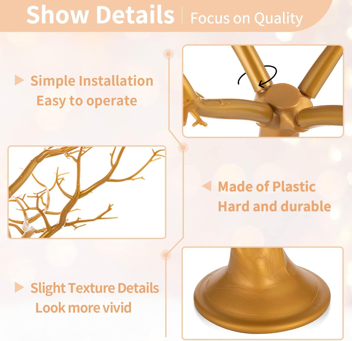 Nuptio 22.8 inch Tall Gold Christmas Tree Branch Artificial Manzanita Tree Centerpiece Wedding Centerpieces for Tables, Decorative Ornament Display Tree Branches for Decoration Weddings (2 Pc)