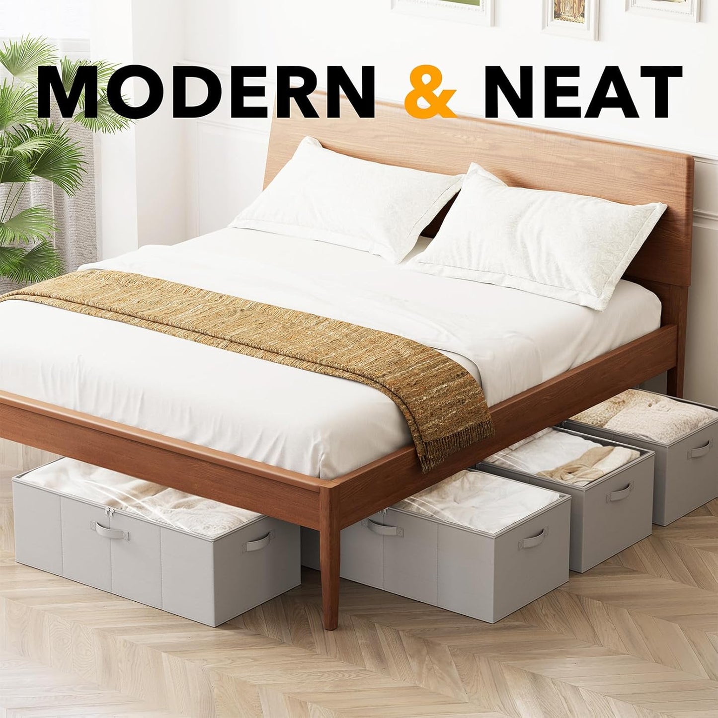 SpaceAid 4 Pack 10" High Under Bed Storage Containers, Large Underbed Storage Organizer Bins with Lids for Bedroom, Dorm, Clothes, Closet Organization, Bed Sheets and Blankets (Gray)