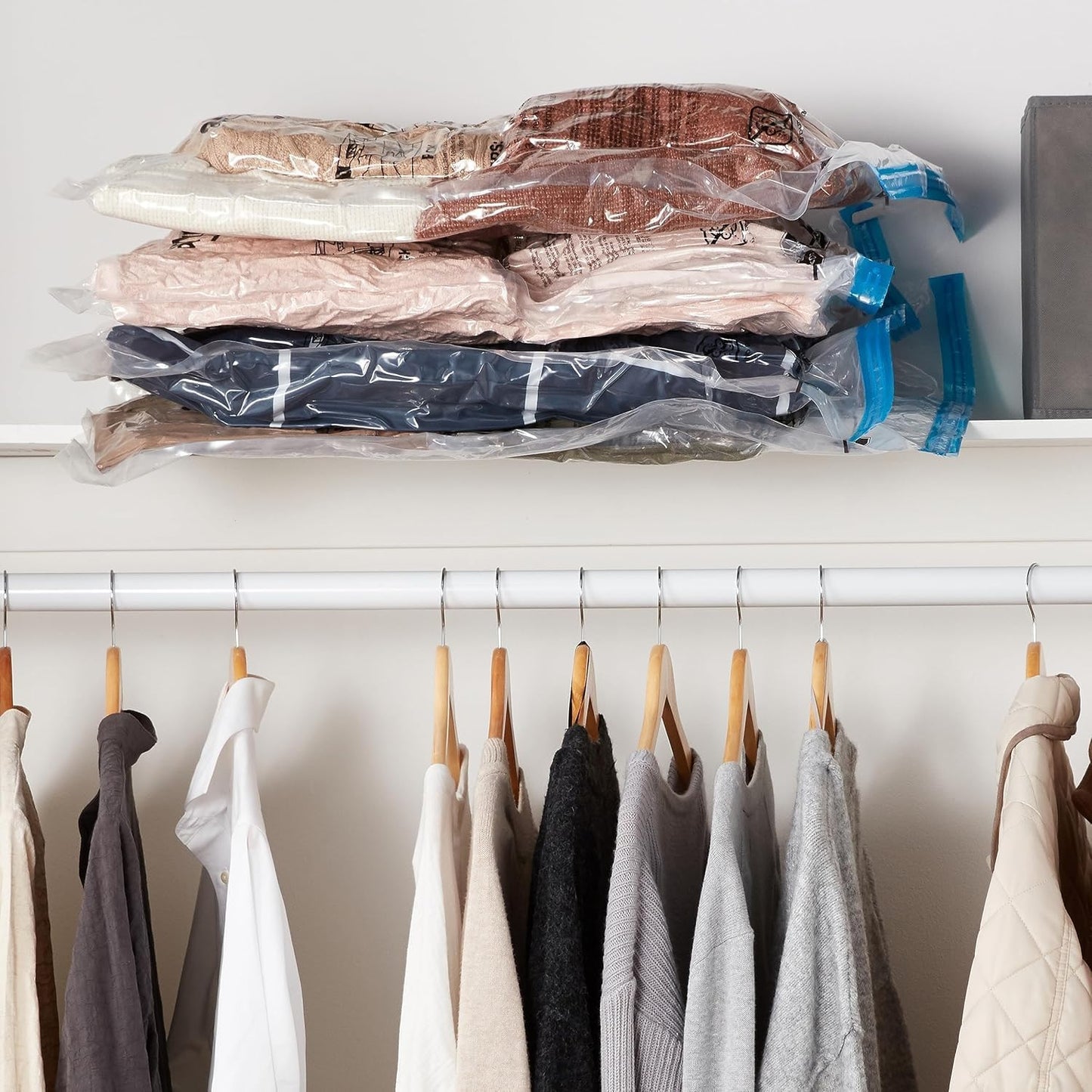 Amazon Basics Vacuum Compression Space Saving Storage Bags with Hand Pump for Clothes Packing, Ideal for Blankets, X-Jumbo Pack of 4